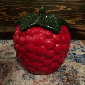 vintage red raspberry jar with green top